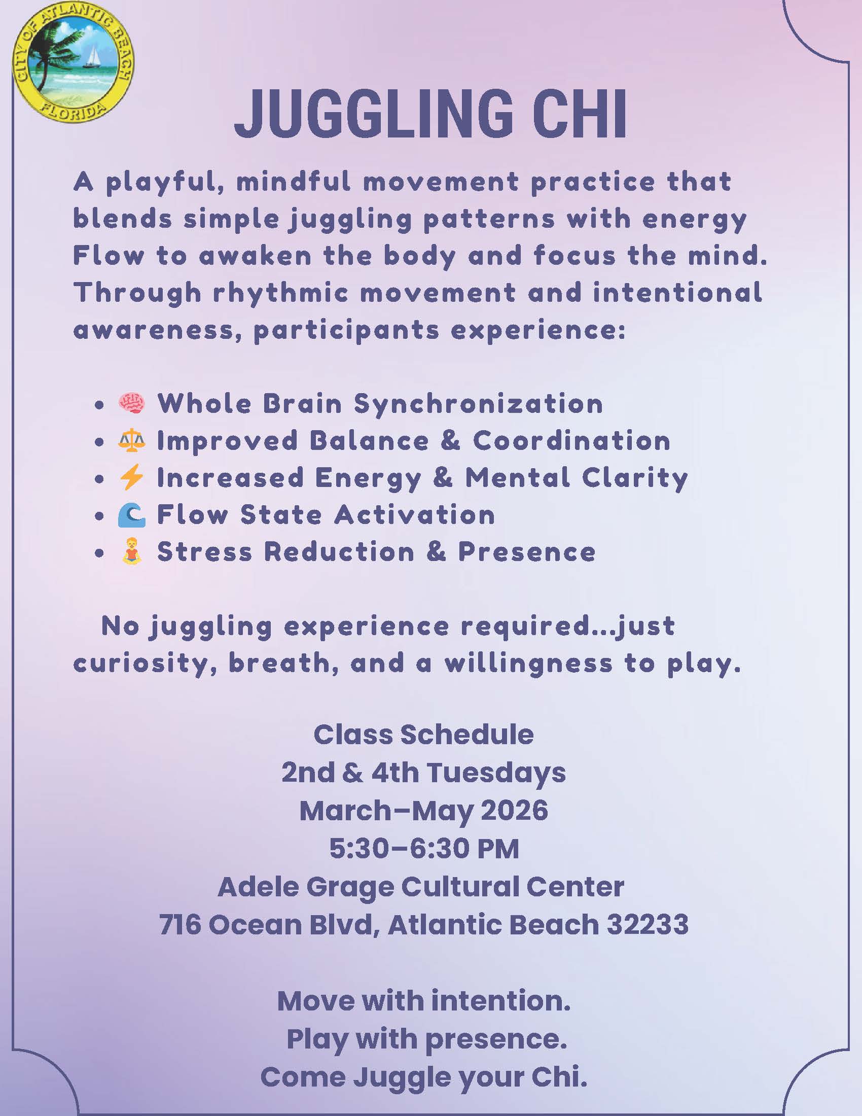 Juggling Chi Class Flyer for COAB 2026