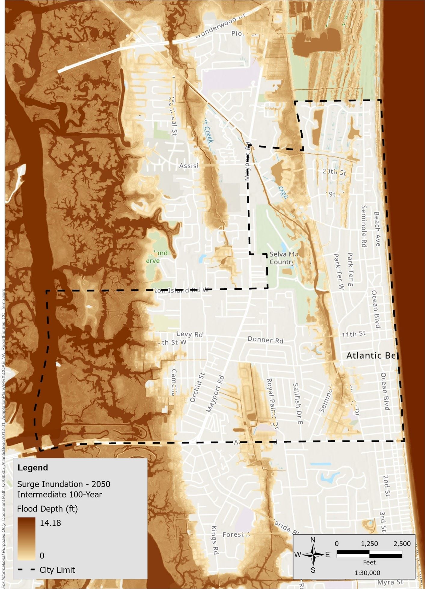 100-Year Storm Surge Flooding Under 2050 Intermediate SLR Conditions